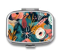 Pastillero cuadrado para bolso y bolsillo, portátil, mini colorido patrón de flores, organizador de pastillas con 2 compartimentos, bonito pastillero de viaje para guardar vitaminas, medicamentos,