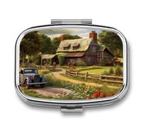 Pastillero cuadrado para bolso y bolsillo, portátil, mini organizador de píldoras con techo de paja con 2 compartimentos, bonito pastillero de viaje para guardar vitaminas, medicamentos, aceite de