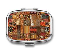 Pastillero cuadrado para bolso y bolsillo, portátil, mini organizador de píldoras de tela africana con 2 compartimentos, bonito pastillero de viaje para guardar vitaminas, medicamentos, aceite de