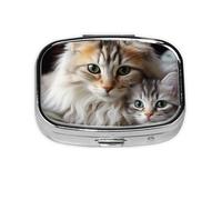 Pastillero cuadrado para gatos mamá y bebé, mini pastillero de metal para bolso, pequeño y lindo organizador de píldoras de medicina de 2 compartimentos, portátil, para medicinas diarias y vitaminas