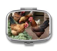 Pastillero cuadrado para píldoras de gallinas de granja, portátil, organizador de vitaminas para bolsillo