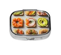 Pastillero cuadrado para sándwiches, mini organizador de medicamentos de viaje de metal, 2 compartimentos, bolsillo portátil, pequeño estuche de almacenamiento