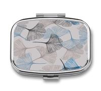 Pastillero Cuadrado Planta De Ginkgo Biloba Pastillero Con 2 Compartimentos Con Espejo, Dispensador De Metal Portátil A De Humedad, Caja De Almacenamiento