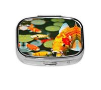 Pastillero cuadrado portátil con estampado de peces koi japonés con 2 compartimentos, para bolso, pastillero o bolsa de viaje