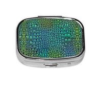 Pastillero cuadrado portátil con estampado de piel de cocodrilo con 2 compartimentos, para bolso, pastillero o bolsa de viaje