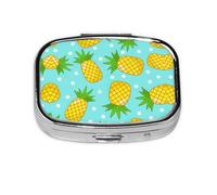 Pastillero cuadrado portátil con estampado de piña fresca con 2 compartimentos, para bolso, pastillero o bolsa de viaje