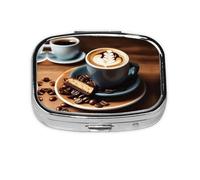 Pastillero cuadrado portátil con impresión de café delicioso con 2 compartimentos, para bolso, pastillero, bolsa de viaje