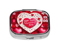 Pastillero cuadrado portátil con impresión del día de San Valentín con 2 compartimentos, para bolso, pastillero o bolsa de viaje