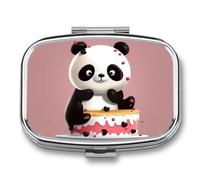 Pastillero cuadrado portátil de metal con 2 compartimentos, organizador de pastillas de viaje pequeño, lindo panda pastel, vitaminas, organizador para bolsillo