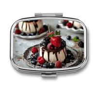 Pastillero cuadrado portátil de metal con 2 compartimentos, organizador de pastillas de viaje pequeño, bonito organizador de pastillas de chocolate, queso, pastel, vitaminas, organizador para bolsillo