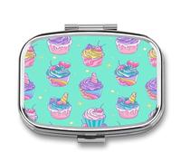 Pastillero Cuadrado Precioso Patrón De Estrella De Helado Pastillero Con 2 Compartimentos Con Espejo, Dispensador De Metal Portátil A De Humedad, Caja De Almacenamiento