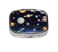 Pastillero cuadrado Saturn Jupiter Earth ligero y portátil, con 2 insertos de plástico, adecuado para llevar en bolsillos o carteras.