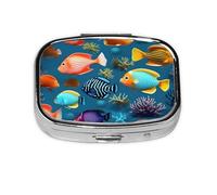 Pastillero cuadrado Submarine Reef Fish ligero y portátil, con 2 insertos de plástico, adecuado para llevar en bolsillos o carteras.