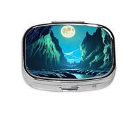 Pastillero cuadrado Water Moon Cave ligero y portátil, con 2 insertos de plástico, adecuado para llevar en bolsillos o carteras.