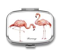 Pastillero Cuadrado Watercolor Flamingo Pastillero Con 2 Compartimentos Con Espejo, Dispensador De Metal Portátil A De Humedad, Caja De Almacenamiento