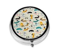 Pastillero, Dachshund Hot Dog Estuche redondo para pastillas Organizador de medicinas Pastillero de viaje Organizador de pastillas de viaje