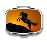 Pastillero Dark Horse At Dusk Caja De Almacenamiento A De Humedad Cuadrada Portátil Del Dispensador Del Metal De 2 Compartimentos Con El Regalo Único Del Espejo