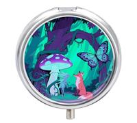 Pastillero Dark Night Fox and Elves con espejo, 3 compartimentos, impermeable, para bolso, con agarre antideslizante, organizador de medicamentos de viaje, contenedor para vitaminas, aceite de pescad