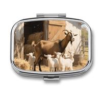 Pastillero de 2 compartimentos con diseño de animales de granja, lindo pastillero de viaje con espejo, impermeable, organizador de pastillas medicinales 2 veces al día, contenedor portátil para bolso