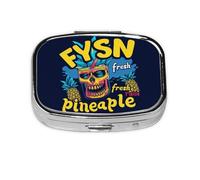 Pastillero de 2 compartimentos con diseño de calavera y piña, organizador de pastillas pequeño para bolso o bolsillo organizador de vitaminas