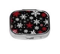 Pastillero de 2 compartimentos con diseño de copo de nieve de invierno con espejo, organizador de pastillas pequeño para bolso o bolsillo organizador de vitaminas