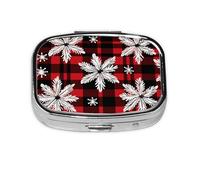 Pastillero de 2 compartimentos con diseño de copo de nieve de Navidad con espejo, organizador de pastillas pequeño para bolso o bolsillo organizador de vitaminas