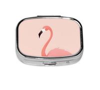 Pastillero de 2 compartimentos con diseño de flamenco rosa con espejo, organizador de pastillas pequeño para bolso o bolsillo organizador de vitaminas