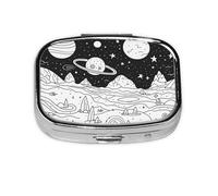 Pastillero de 2 compartimentos con diseño de graffiti cósmico con espejo, organizador de pastillas pequeño para bolso o bolsillo organizador de vitaminas