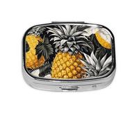 Pastillero de 2 compartimentos con diseño de hoja de palma y piña con espejo, organizador de pastillas pequeño para bolso o bolsillo organizador de vitaminas