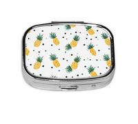 Pastillero de 2 compartimentos con diseño de piña con espejo, organizador de pastillas pequeño para bolso o bolsillo organizador de vitaminas