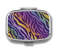 Pastillero de 2 compartimentos con textura abstracta de cebra, diseño de rayas arcoíris, pastillero, organizador de pastillas de viaje para bolso de bolsillo