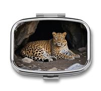 Pastillero de 2 compartimentos Cougar in The Cave, pastillero de viaje con espejo, impermeable, organizador de píldoras medicinales, 2 veces al día, contenedor portátil para bolso y bolsillo