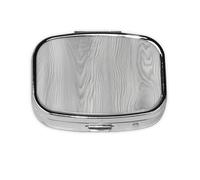 Pastillero de 2 compartimentos de grano de madera gris con espejo, organizador de pastillas pequeño para bolso o bolsillo organizador de vitaminas