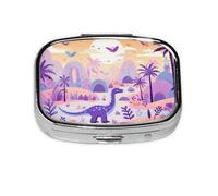 Pastillero de 2 compartimentos Dinosaur World para tableta con espejo, organizador de pastillas pequeño para bolso o bolsillo organizador de vitaminas