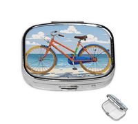 Pastillero de 2 compartimentos, mini pastillero colorido para bicicleta, pastillero de bicicleta, impermeable, contenedor de píldoras de metal decorativo, organizador de pastillas para viajes o uso