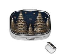 Pastillero de 2 compartimentos, mini pastillero con patrón de árbol de Navidad, pastillero para bolso, impermeable, contenedor de píldoras de metal decorativo, organizador de pastillas para viajes o