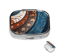 Pastillero de 2 compartimentos, mini pastillero con patrones en espiral y curva, pastillero para bolsillo, impermeable, de metal, organizador de píldoras decorativo para viajes o uso diario