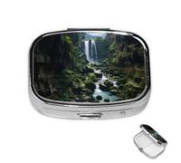 Pastillero de 2 compartimentos, mini pastillero de cascada, pastillero de acantilado para bolso, impermeable, contenedor de píldoras de metal decorativo, organizador de píldoras de medicina para