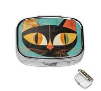 Pastillero de 2 compartimentos, mini pastillero de medicina de arte moderno de mediados de siglo, pastillero de gato para bolso, bolsillo impermeable, contenedor de píldoras de metal decorativo