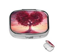 Pastillero de 2 compartimentos, mini pastillero de medicina, hermoso corazón, árbol del amor, pastillero para bolso, bolsillo impermeable, contenedor de píldoras de metal decorativo, organizador de