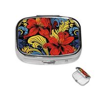 Pastillero de 2 compartimentos, mini pastillero estilo rojo y amarillo, pastillero para bolso, impermeable, contenedor de píldoras de metal decorativo, organizador de pastillas para viajes o uso