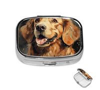 Pastillero de 2 compartimentos, mini pastillero Golden Retriever, pastillero para bolso, impermeable, contenedor de píldoras de metal decorativo, organizador de pastillas para viajes o uso diario