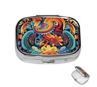 Pastillero de 2 compartimentos, mini pastillero mexicano para bolso, impermeable, de metal, organizador de píldoras decorativo para viajes o uso diario