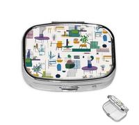 Pastillero de 2 compartimentos, mini pastillero moderno de mediados de siglo, pastillero para bolso, impermeable, contenedor de píldoras de metal decorativo, organizador de pastillas para viajes o uso