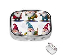 Pastillero de 2 compartimentos, mini pastillero para medicamentos de Navidad, divertido pastillero de gnomos para bolso, bolsillo impermeable, contenedor de píldoras de metal decorativo, organizador