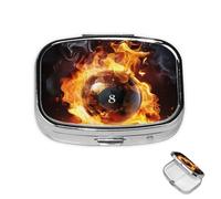 Pastillero de 2 compartimentos, mini pastillero para medicina, bola de billar en fuego, para bolsillo de bolso, contenedor de píldoras de metal impermeable, organizador de píldoras de medicina