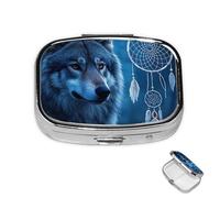 Pastillero de 2 compartimentos, mini pastillero para medicina, lobos y atrapasueños, pastillero para bolso, bolsillo impermeable, contenedor de píldoras de metal decorativo, organizador de píldoras de