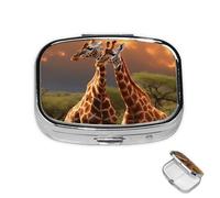 Pastillero de 2 compartimentos, mini pastillero para medicina, para pareja, jirafa, para bolso, impermeable, de metal, organizador de píldoras decorativas para viajes o uso diario