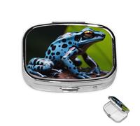 Pastillero de 2 compartimentos, mini pastillero para medicina, rana de dardos, pastillero azul, para bolsillo, impermeable, contenedor de píldoras de metal decorativo, organizador de pastillas para