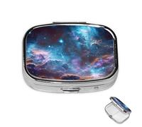 Pastillero de 2 compartimentos, mini pastillero para medicina, universo, galaxia, espacio, pastillero para bolso, impermeable, contenedor de píldoras de metal, organizador de píldoras decorativas para